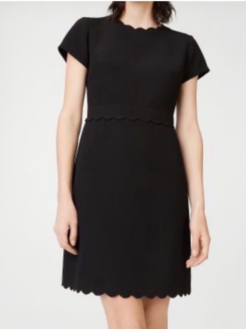 Club Monaco Sabrina Crepe Black Scallop-Trim Mini Dress - Size 12